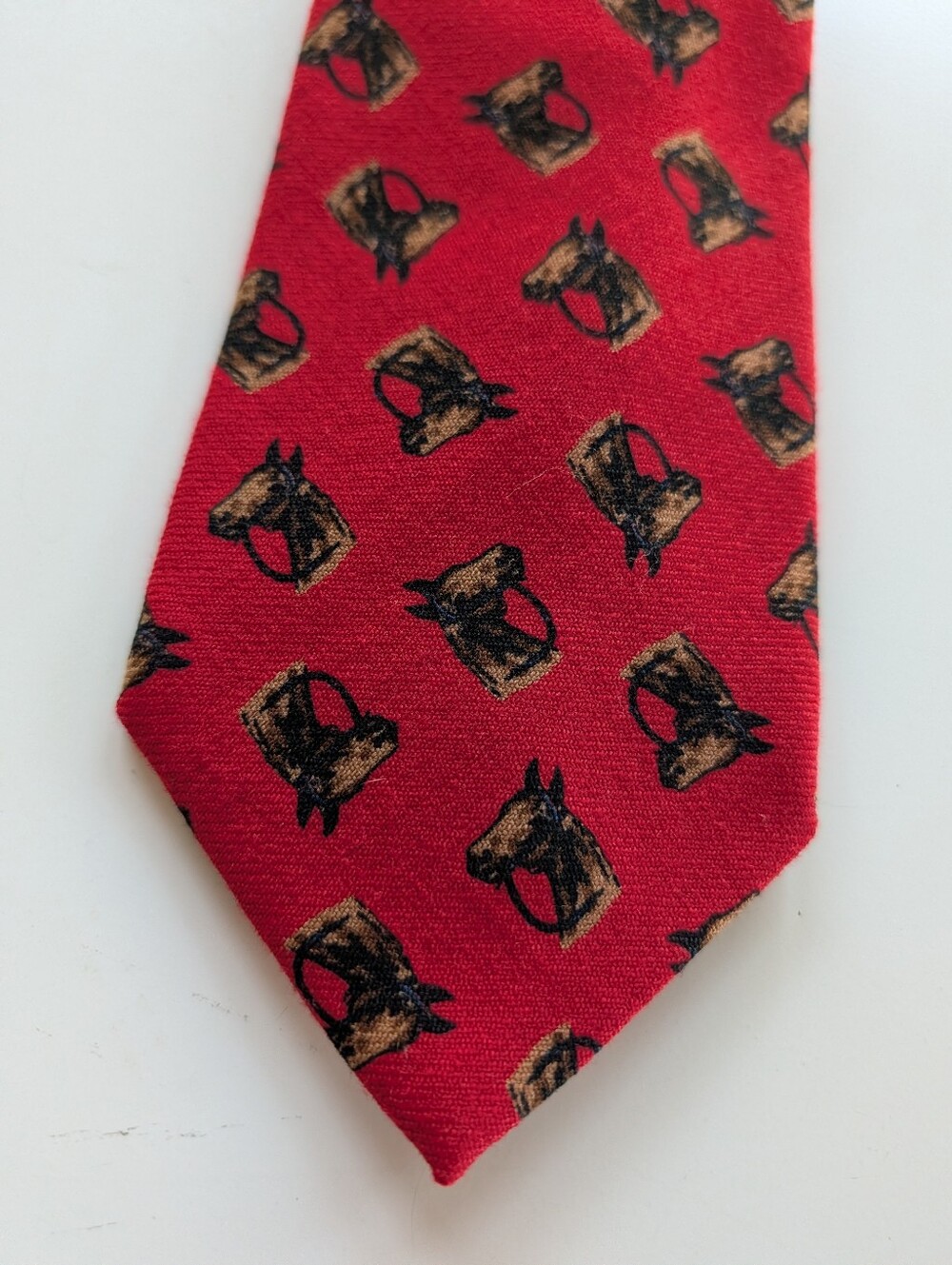 POLO Ralph Lauren VINTAGE Horse Equestrian Pony Red Tie Wool Made In USA